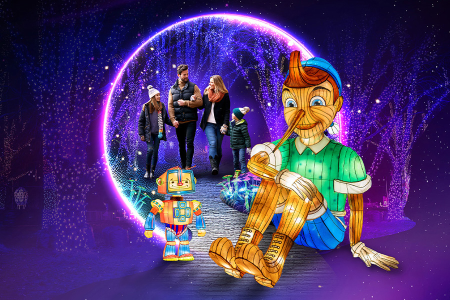 Pinokio na grafice z iluminacją świateł