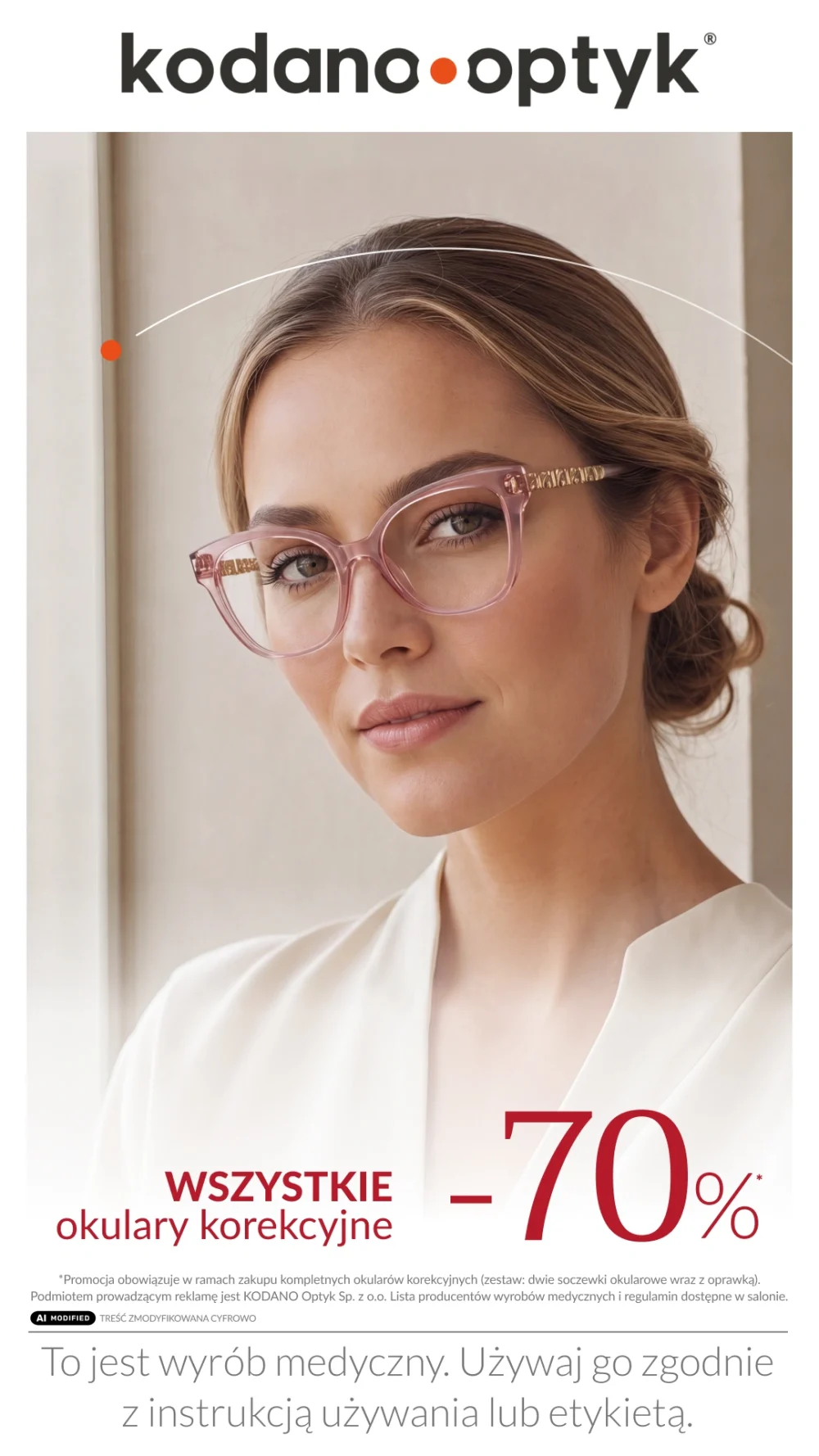 70% na WSZYSTKIE okulary korekcyjne w Kodano Optyk.