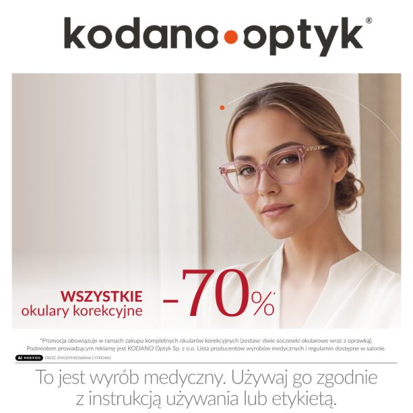 70% na WSZYSTKIE okulary korekcyjne w Kodano Optyk.