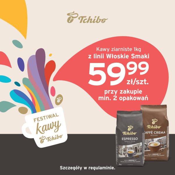 Kawy Tchibo Espresso Milano i Caffè Crema Intense. Kawy ziarniste Włoskie Smaki 1 kg za 59,99 zł za sztukę przy zakupie minimum 2 opakowań.