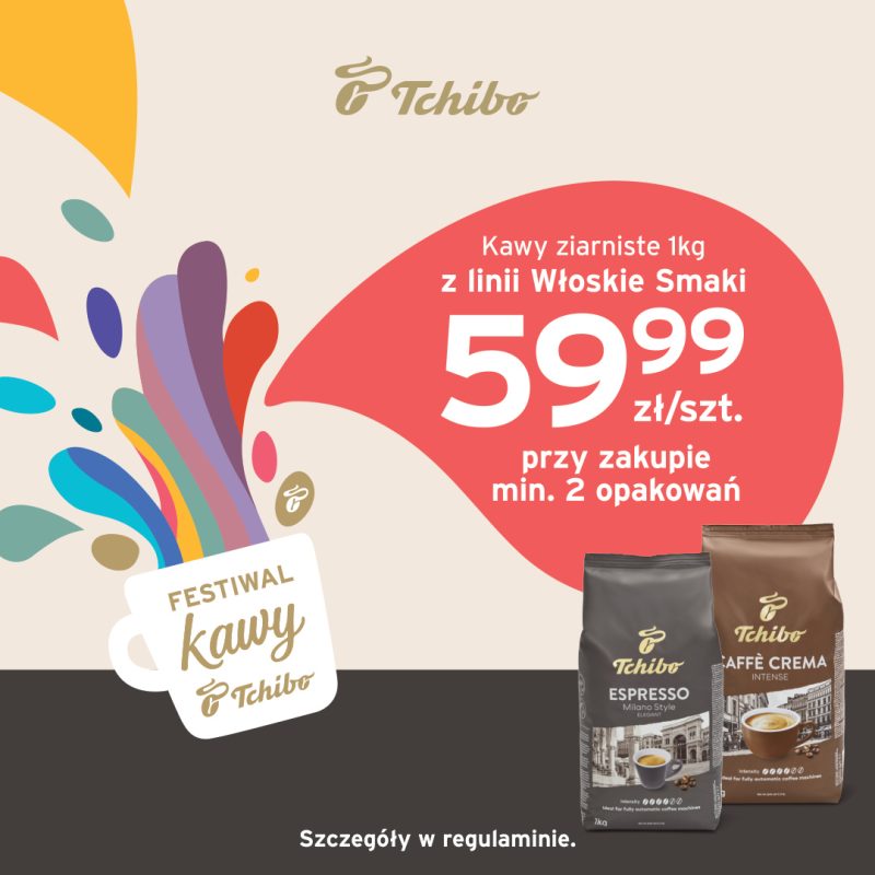 Kawy Tchibo Espresso Milano i Caffè Crema Intense. Kawy ziarniste Włoskie Smaki 1 kg za 59,99 zł za sztukę przy zakupie minimum 2 opakowań.