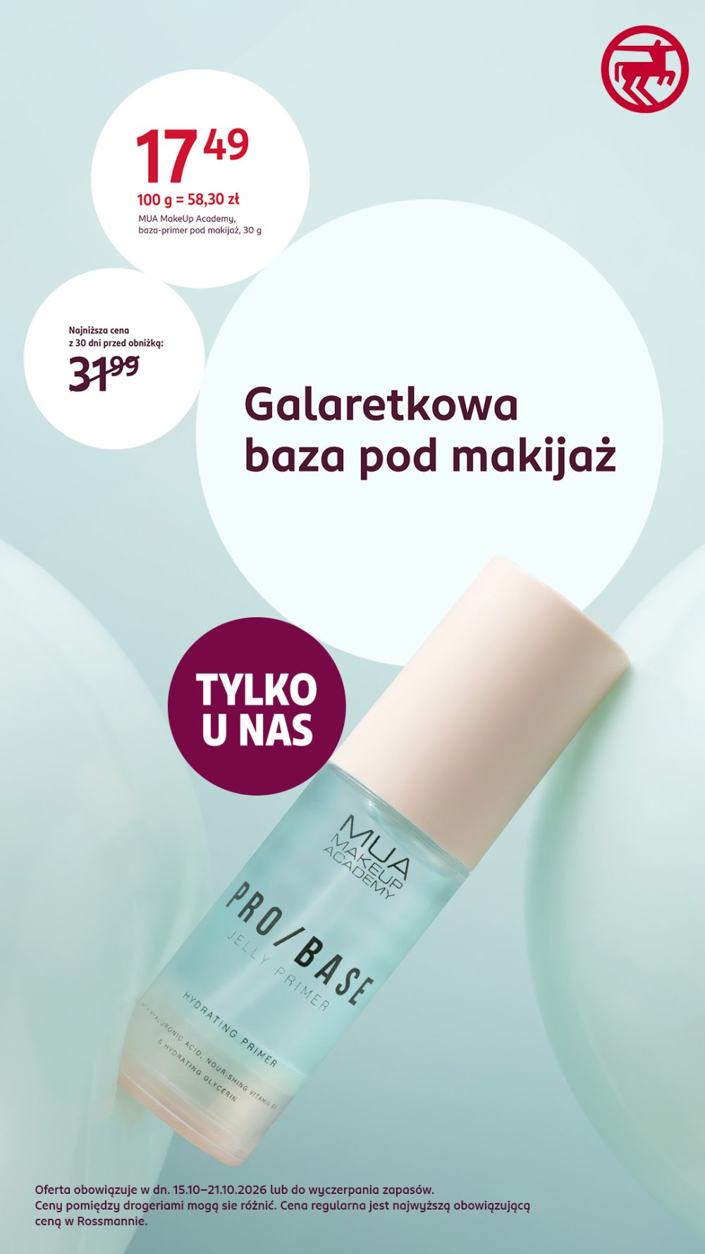 Galaretkowa baza pod makijaż MUA MakeUp Academy Pro/Base, 30 g, w promocji Rossmann za 17,49 zł.