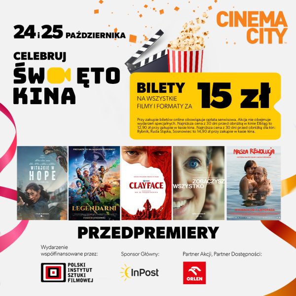 Święto Kina w Cinema City, 24–25 października 2026 – bilety na seanse za 15 zł i filmowe gadżety od 15 zł.